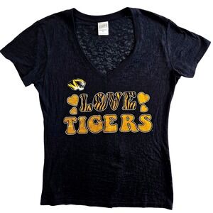 Missouri Tigers Love Tigers V-Neck Black T-Shirt‎ -Junior XL- Burnout Fabric